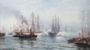 Reception Of The Isere In New York Bay by Edward Moran