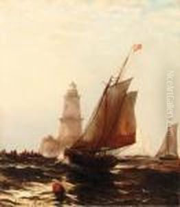 Fishing Boats By Robbins Reef Lighthouse by Edward Moran