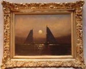 Sailboats On Moonlit Sea by Thomas Moran