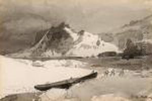 Iceberg And Men Pulling Skiff by Thomas Moran