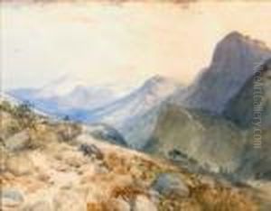 A Deer In A Mountain Landscape by Thomas Moran