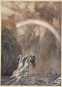 The Rhines fair children, Bewailing their lost gold, weep, illustration from The Rhinegold and the Valkyrie, 1910