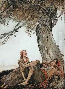 The Travellers and the Plane Tree, illustration from Aesops Fables, published by Heinemann, 1912 by Arthur Rackham