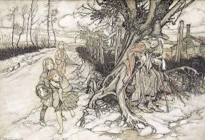 Children startled by a Witch by Arthur Rackham
