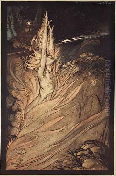 Appear, flickering fire, Encircle the rock with thy flame Loge Loge Appear, illustration from The Rhinegold and the Valkyrie, 1910 - view 1