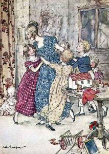 A flushed and boisterous group, book illustration by Arthur Rackham