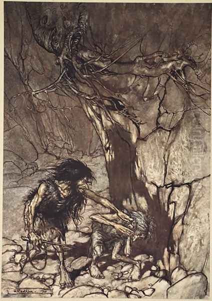 Mime howling Ohe Ohe Oh Oh, illustration from The Rhinegold and the Valkyrie, 1910 - view 1