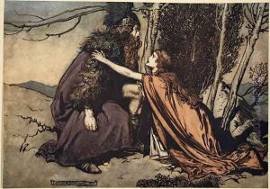 Father Father Tell me what ails thee With dismay thou art filling thy child, illustration from The Rhinegold and the Valkyrie, 1910 by Arthur Rackham