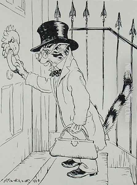 The Cat and the Birds, illustration from Aesops Fables, published by Heinemann, 1912 - view 1