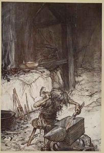 Mime at the anvil, illustration from Siegfried and the Twilight of the Gods, 1924