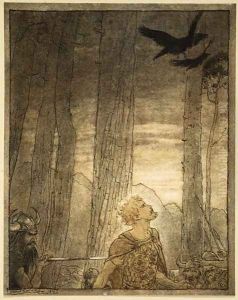 Siegfrieds death, illustration from Siegfried and the Twilight of the Gods, 1924 by Arthur Rackham