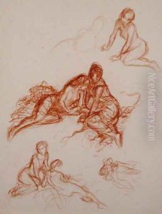 Studies of girls sitting on the grass Studies of girls sitting on the grass
