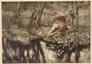 Siegfried sees himself in the stream, illustration from Siegfried and the Twilight of the Gods, 1924 by Arthur Rackham