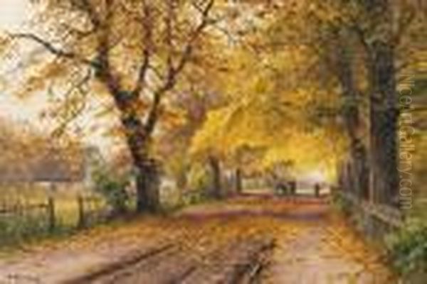 Herbstliche Dorfstrasemit Pferdefuhrwerk - view 1