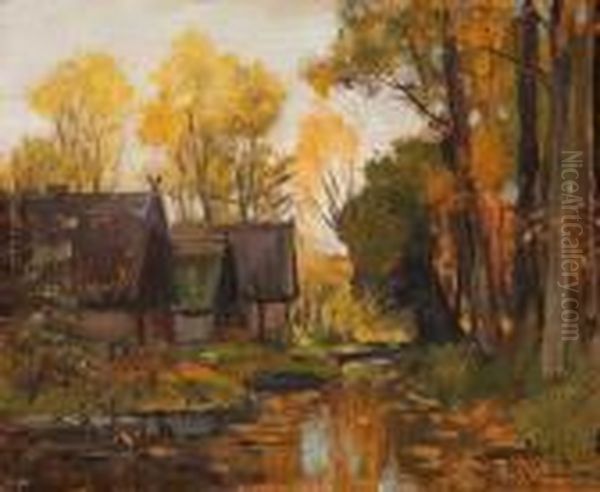 Bauernhauser Mit Herbstlich Gefarbten Baumen - view 1