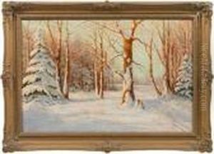 Winterlandschaft Mit Verschneitem Fuhrweg Am Wald by Walter Moras