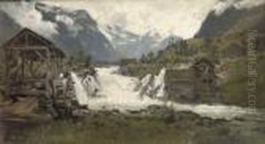Watermill In An Alpine Landscape by Walter Moras