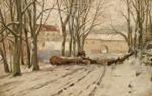 Gutshof Mit Waldarbeitern Im Winter by Walter Moras