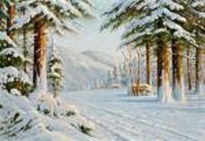 Hutte In Einer Verschneiten Waldlandschaft by Walter Moras