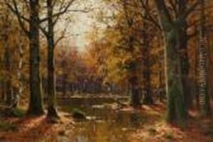 Herbstlicher Waldteich. by Walter Moras