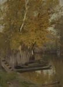 Herbstlicher Spreearm Mit Ruderbooten