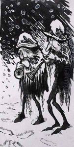 Yule Logs, Snapdragon, Wassail, Waits and Holly, illustration from Old Friend Christmas, by C.V. Godby by Arthur Rackham