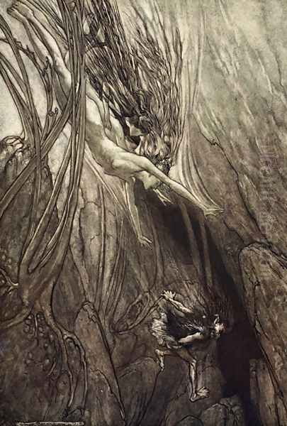 Seize the despoiler Rescue the Gold Help Us Help Us Woe Woe, illustration from The Rhinegold and the Valkyrie, 1910 - view 1