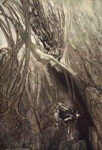 Seize the despoiler Rescue the Gold Help Us Help Us Woe Woe, illustration from The Rhinegold and the Valkyrie, 1910