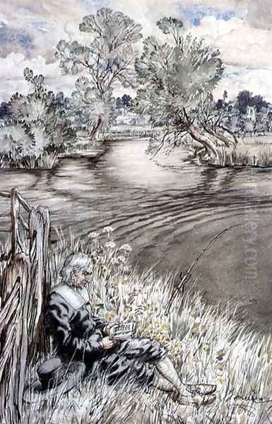 Izaak Walton reclining against a Fence, from The Compleat Angler by Izaak Walton, 1931 - view 1