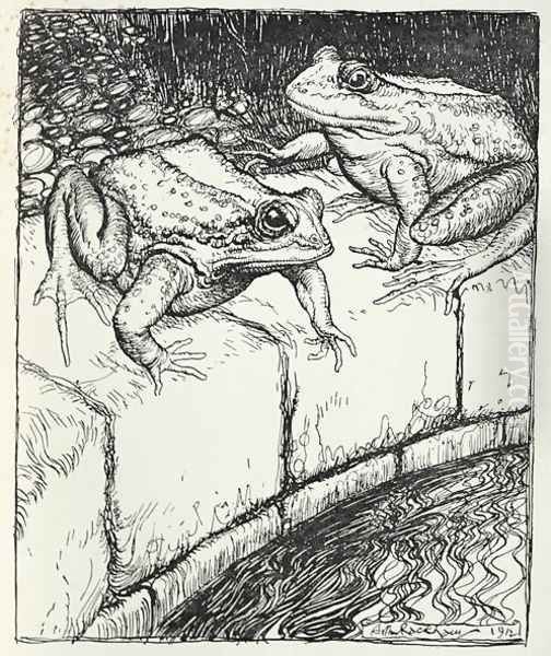 The Frogs and the Well, illustration from Aesops Fables, published by Heinemann, 1912 - view 1