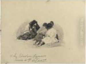 Bambini Che Giocano Seduti A Terra by Domenico Morelli