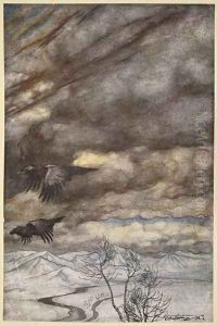 The ravens of Wotan, illustration from Siegfried and the Twilight of the Gods, 1924 by Arthur Rackham