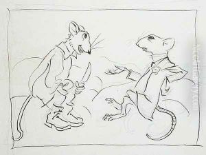 The Town Mouse and the Country Mouse, preliminary study for Aesops Fables, translated by V.S. Vernon Jones, published 1912