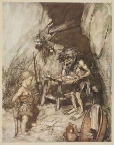 Mime and the infant, illustration from Siegfried and the Twilight of the Gods, 1924 by Arthur Rackham