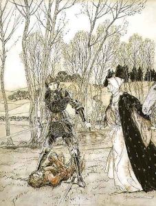How Beaumains defeated the Red Knight, and always the damosel spake many foul words unto him