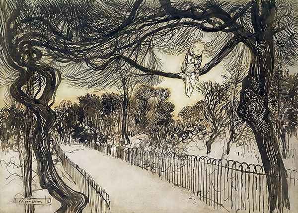Peter Pan on a Branch, scene from Peter Pan in Kensington Gardens by J.M Barrie, 1912 - view 1