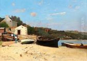 Barques Au Sec Sur Le Rivage Ou Bateaux Au Pouldu