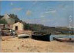 Bateaux Au Pouldu Ou Barques Au Sec Sur Le Rivage by Henri Moret