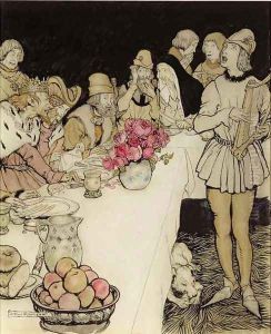 How at a great feast that King Mark made came Eliot the harper and sang the lay that Dinadan had made