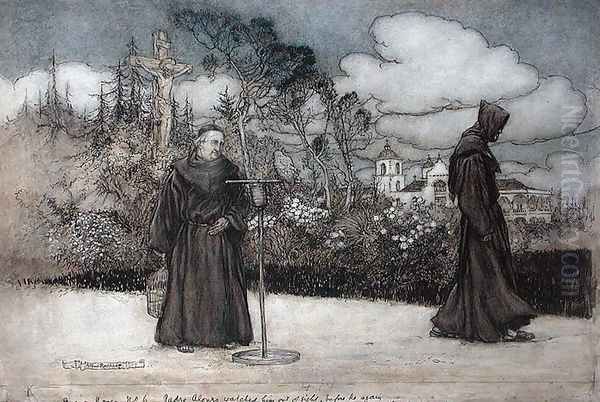 Padre Alonzo watched him out of sight, illustration from Good Night by Eleanor Gates, 1907 - view 1
