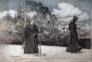 Padre Alonzo watched him out of sight, illustration from Good Night by Eleanor Gates, 1907 by Arthur Rackham