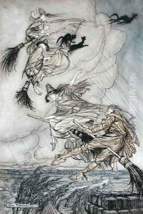 Hey Up the Chimney Lass Hey After you, illustration in The Ingoldsby Legends of Mirth and Marvels, 1907 by Arthur Rackham