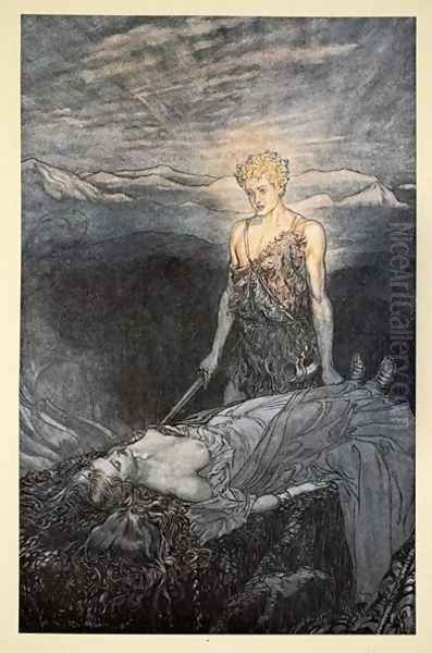 Magical rapture pierces my heart; fixed is my gaze, burning with terror, I reel, my heart faints and fail!', illustration from Siegfried and the Twilight of the Gods, 1924 - view 1