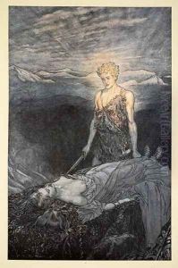 Magical rapture pierces my heart; fixed is my gaze, burning with terror, I reel, my heart faints and fail!', illustration from Siegfried and the Twilight of the Gods, 1924 by Arthur Rackham