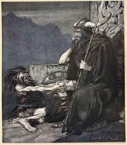 Swear to me, Hagen, my son, illustration from Siegfried and the Twilight of the Gods, 1924 Swear to me, Hagen, my son, illustration from Siegfried and the Twilight of the Gods, 1924