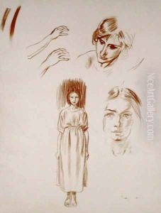 Studies of a woman, of faces and of hands by Arthur Rackham