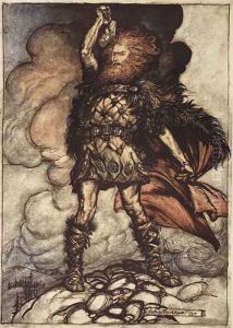 To my hammers swing Hitherward sweep Vapours and fogs! Hovering mists Donner, your lord, summons his hosts, illustration from The Rhinegold and the Valkyrie, 1910
