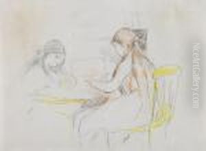 Deux Filles Assises Pres D'une Table by Berthe Morisot