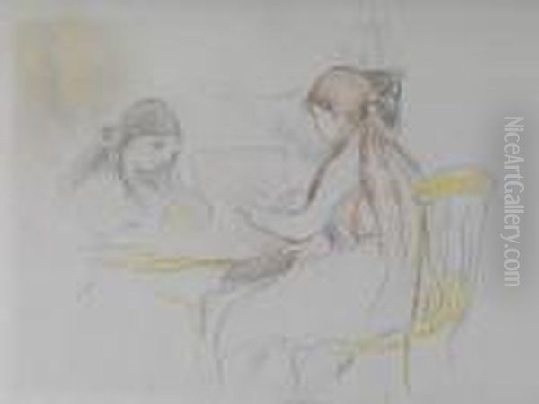 Deux Filles Assises Pres D'un Table - view 1