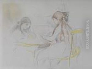 Deux Filles Assises Pres D'un Table by Berthe Morisot